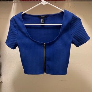 Royal blue zip up crop top